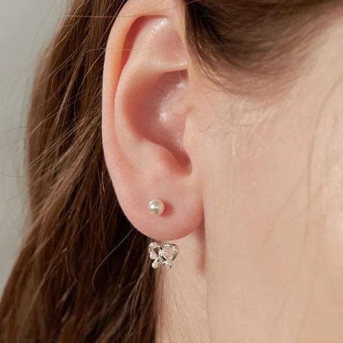 (Silver 925) Pearl Pretzel Heart Ear Jacket Earrings EC3084