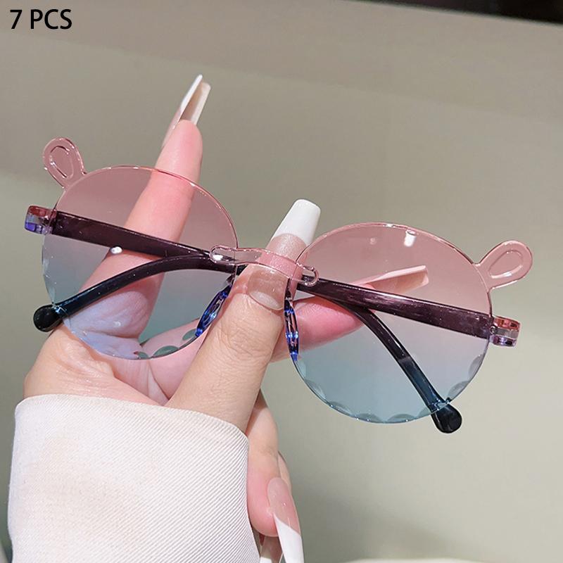 1/7 Pcs Rimless Children Sunglasses Fashion Gradient Multi-color Decor Shades Kids New Trendy Cute Stylish Design Sun Glasses