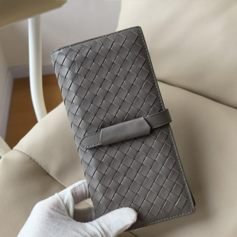 Genuine Leather Woven Long Wallet Men Women Soft Sheepskin Interior Multi-Slot Card Holder Large Capacity Bifold Purse