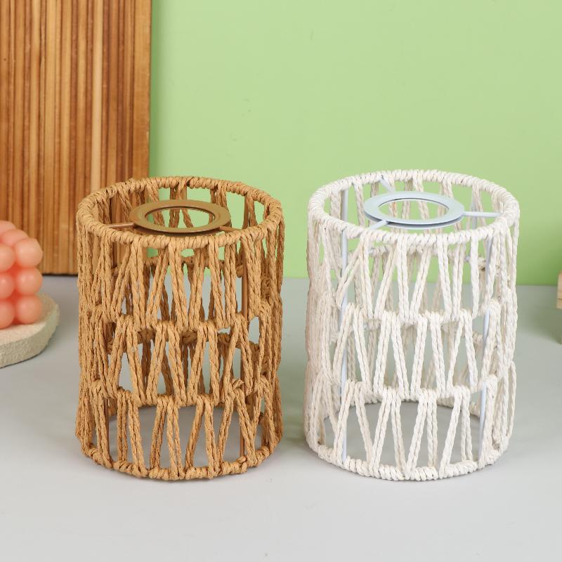 1Pc Handmade Paper Rope Woven Rattan Lampshade, Boho Decorative Table Lamp Shade for Garden Yard Living Room