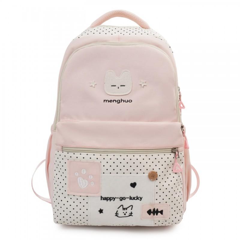 Cute Cat Student Backpack Female Japanese Small Fresh Embroidery Wave Dot Elementary School Schoolbag Travel