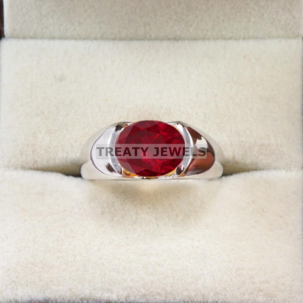 Ruby Oval Cut Gemstone With 925 Sterling Silver Ring For Men's #B545 JL375686404473