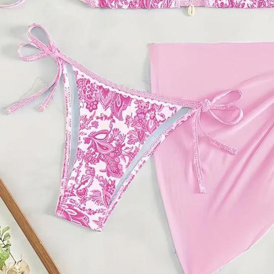 3Pcs/Set Swimsuit Set Halter Chest Pads No Steel Support Bra Swimming Briefs Cover Up