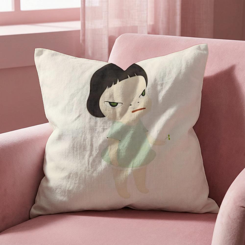 Y-Yoshitomo Nara D-Doll Cushion Cover Multi-Scene Pillow Cover for Home & Car - Reversible, Soft & Durable for Daily Use