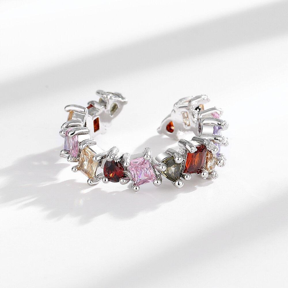 Korean Version of Light Luxury Personalized Index Finger Ring Design Sense Niche Simple Internet Celebrity Cold Wind Color Zircon Ring Female 2026