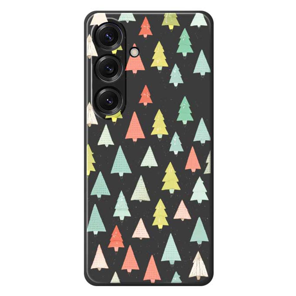 

For Samsung Galaxy S25 Case Colorful Trees Pattern Printing Straight Edge TPU Phone Back Cover Black
