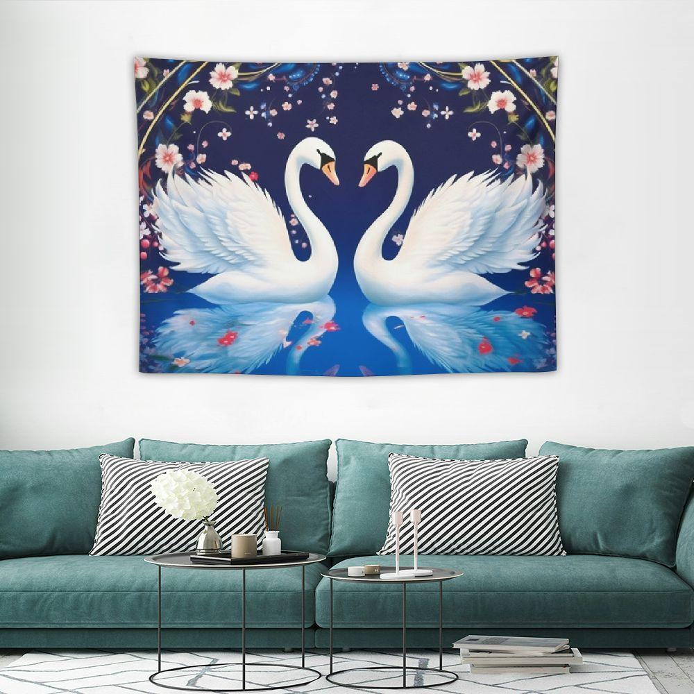 Tapestry swan cartoon children s village house 75x100 чёрный