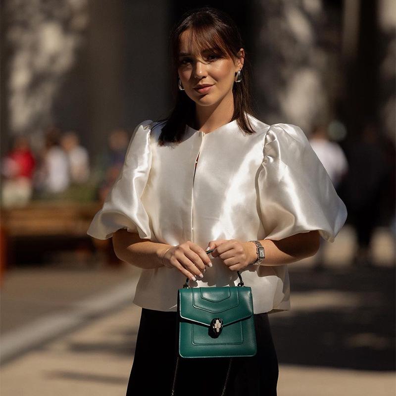 2025 Spring/Summer Satin Puff Sleeve Casual Top for Women