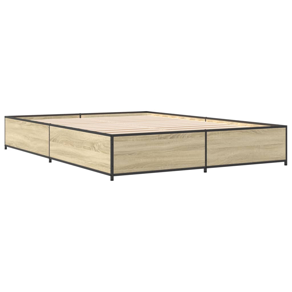 Bed Frame in Sonoma Oak Finish 120 x 190 cm Particleboard and Metal