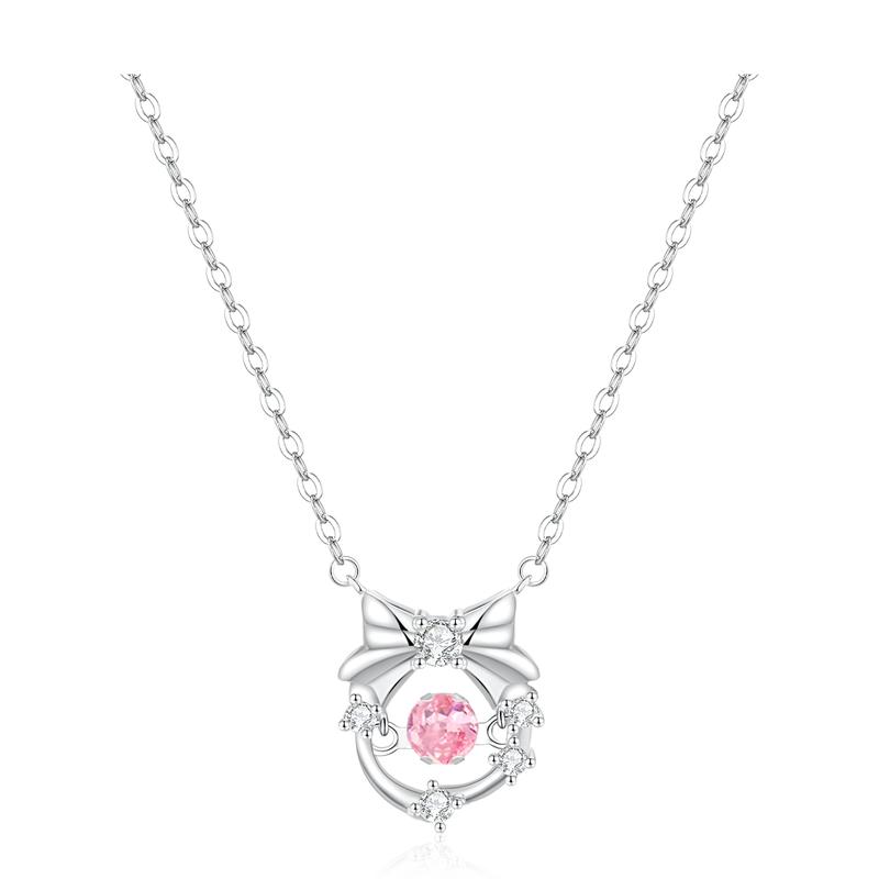 Barbie necklace Dreamy and sparkling bow love pendant. Exquisite love atmosphere pink diamond peach heart clavicle chain. High-end Korean TX2410030A