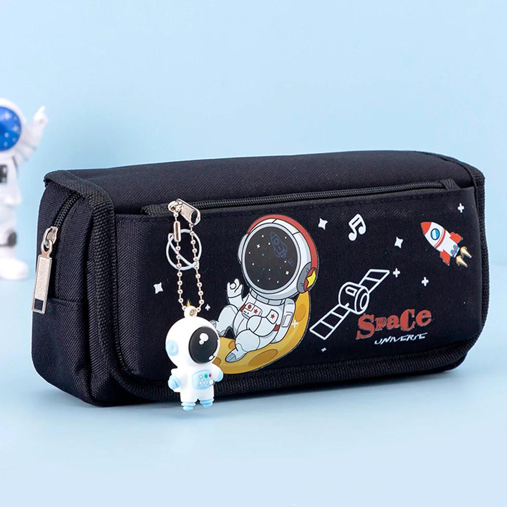 Cartoon Space Astronaut Pencil Case Large Capacity Canvas Pencil Bag Kids School Office Supplies Student Cartoon Stationery Bag