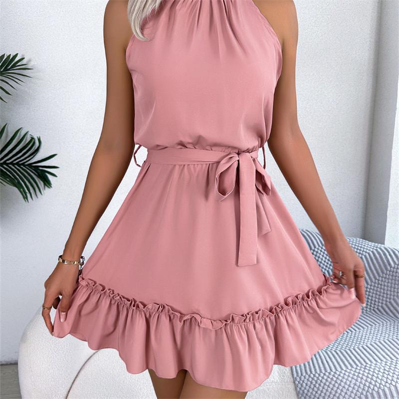 2026 Spring/Summer Women's Sleeveless Waist Cinched Ruffle A-Line Skirt S-XL