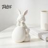 Compact Modern Home Ornament Handmade PLA Sculpture, Rabbit with Easter Egg Figurine, Minimalist Small White Resin Statue for Living Room Shelf