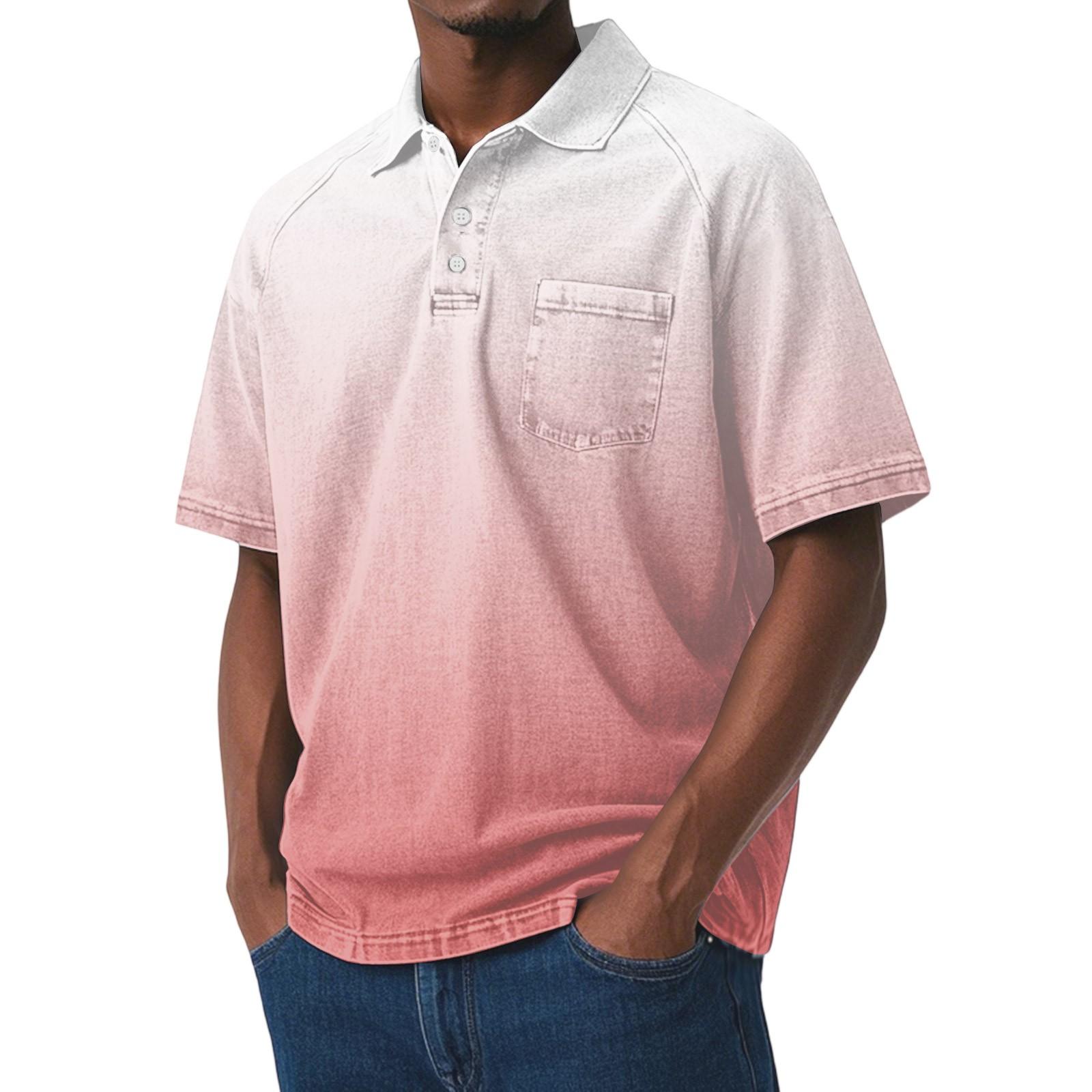 

Men s Short-sleeved Gradient Print Aged Shirt M
