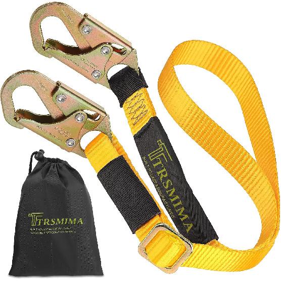 TRSMIMA Tree Climbing Safety Lanyard - 4ft to 6ft Adust Fall protection Webbing Belt Hunting Roof Strap Double Rebar Hook