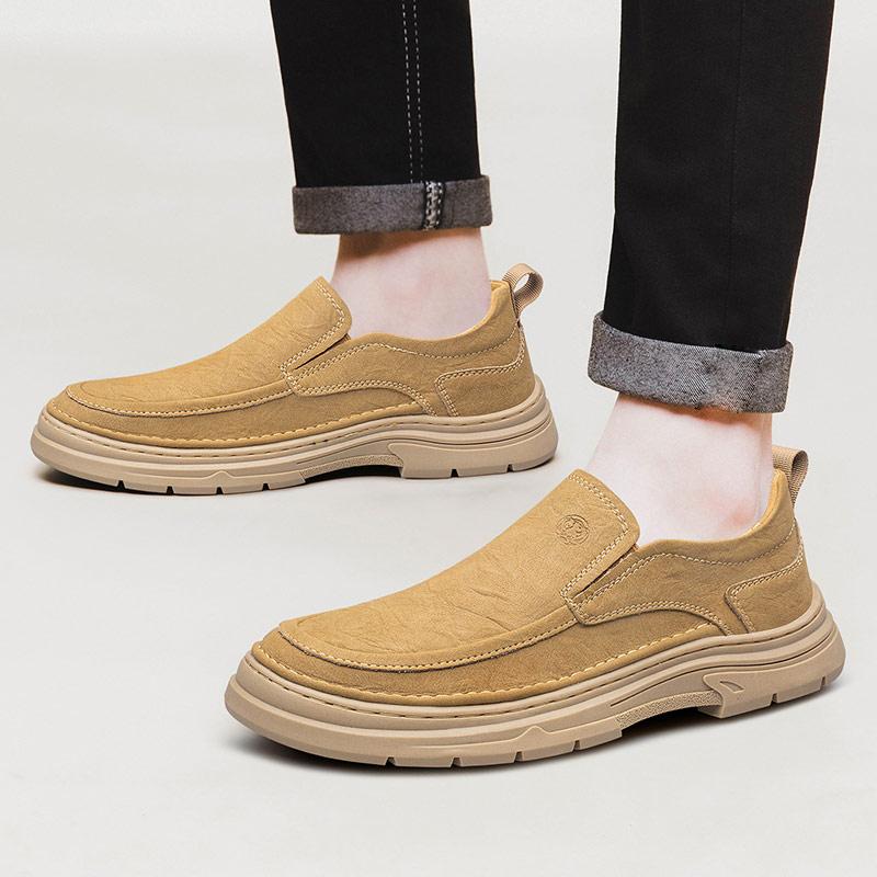 Men's Handmade Leather Shoes Slip on Casual Sneakers Low-top Walking Shoes