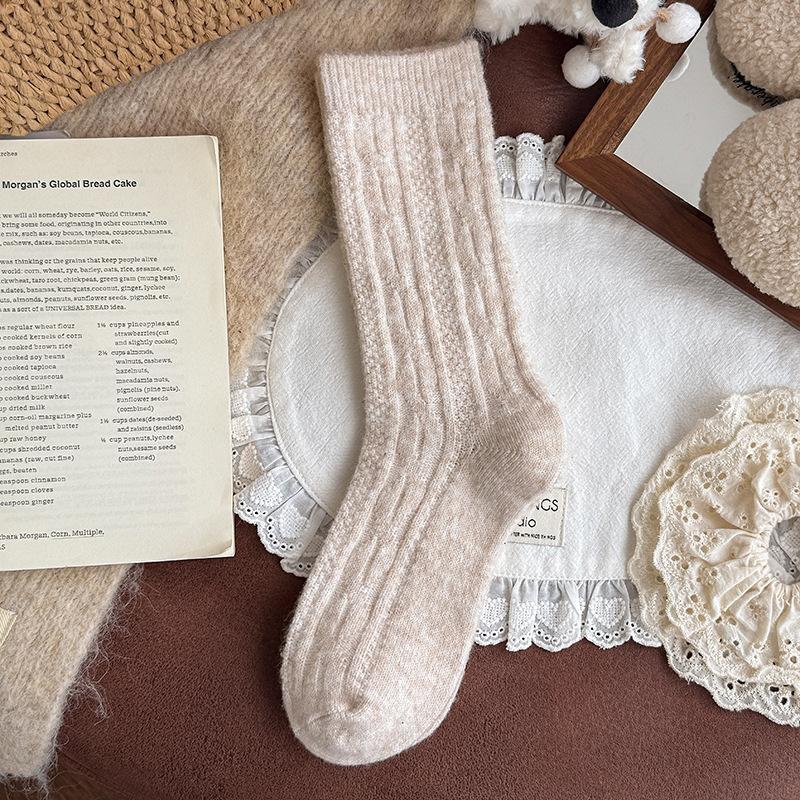 Wool Socks Children'S Medium Tube Socks Season Warm Solid Color Boneless Confinement Socks Fleece Thickened Cashmere Stacking Socks Women