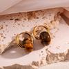 18k Gold-Plated Stainless Steel Hoops with Natural Agate, Amber, and Tiger Eye Earrings