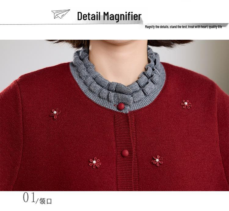 Stylish Velvet Cardigan for Middle-Aged & Elderly Women - Autumn/Winter Thick Warm Sweater