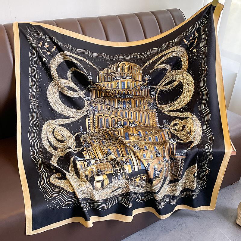 Luxury Brand Square Scarf Design Shawl Wrap 90cm Print Twill Silk Women Hijab Female Foulard Headband Bandana