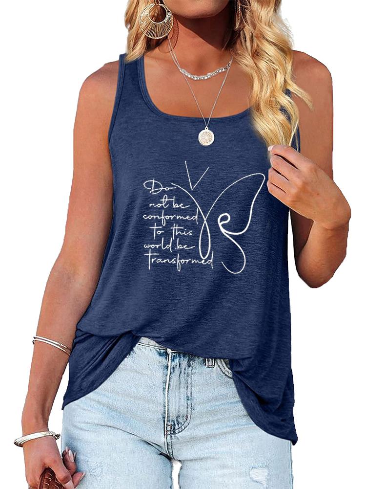 Women Fashion Round Neck Print Sleeveless Shirt Summer Casual Loose Tank Top