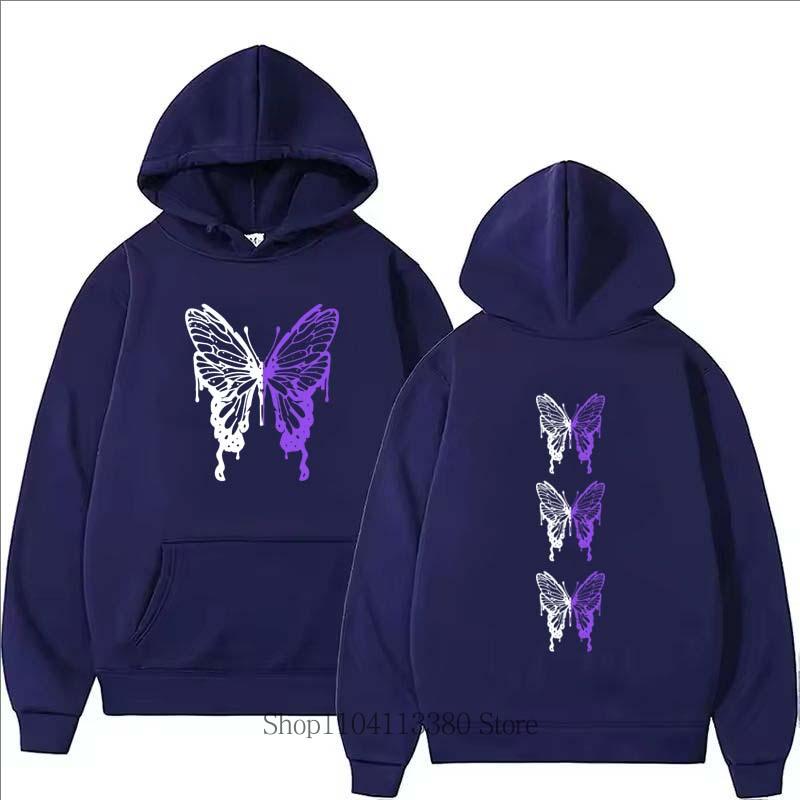Women Butterfly Pattern Hoodie Fashion Sports Long Sleeve Pullover Autumn Winter Fleece O-Neck Vintage Sweatshirts