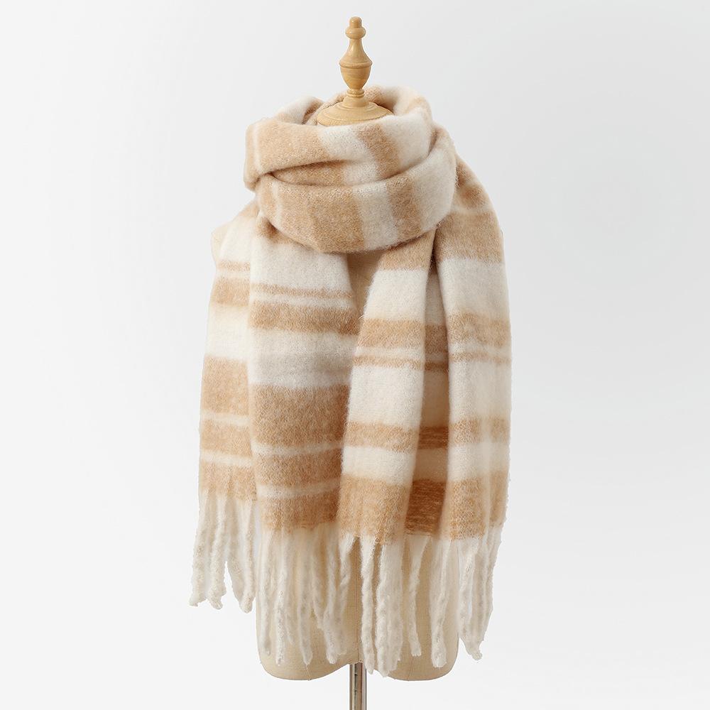 

Цветная клетчатая бахрома мохеровая петлевая пряжа зимний теплый шарф утолщенная шаль полосатый шарф хаки