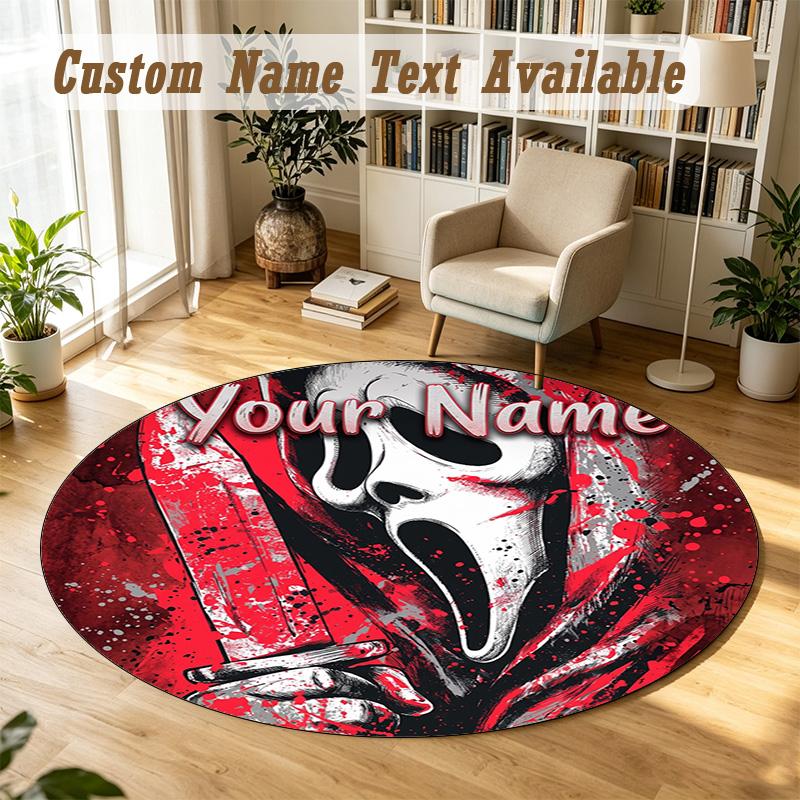 Scream Ghostface Personalized Round Rug Support Custom Name, Soft Home Decor Mat