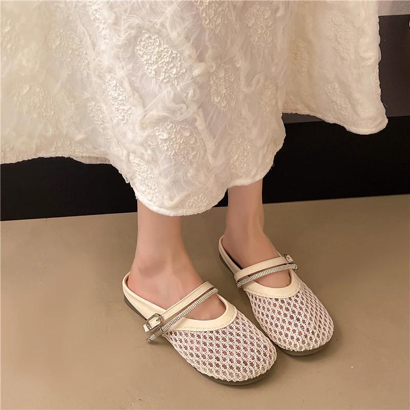 Fashion Luxury Brand Design Women's Round Toe Flats Designer Casual Trend Breathable Ballet Hollow Beach Sandals Mary Jane Shoes New