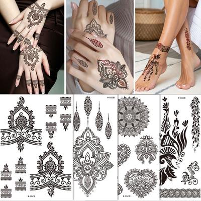 Pegatinas de Mehndi Negras Pegatinas de Tatuaje de Henna Piernas Brazo Encaje Tatuaje Falso Tatuaje Temporal Flor de la India Impermeable