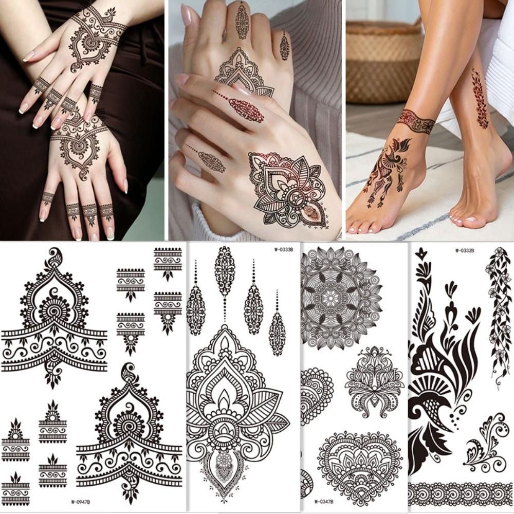 Black Mehndi Stickers Henna Tattoo Stickers Legs Arm Lace Fake Tattoo Temporary Tattoo India Flower Waterproof