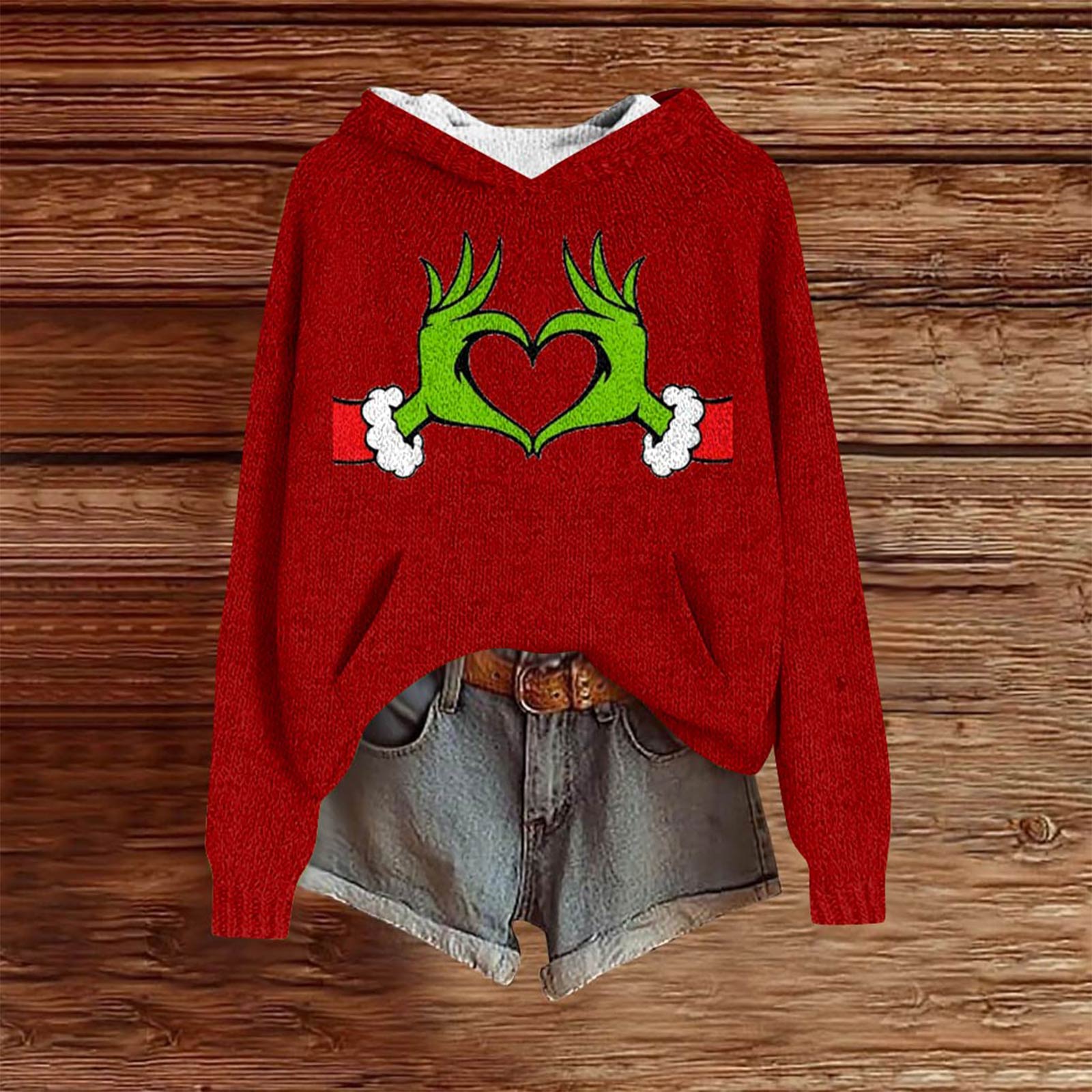 

Женские толстовки Вязаный свитер Милая рубашка Осенний пуловер Толстовка с капюшоном L винный