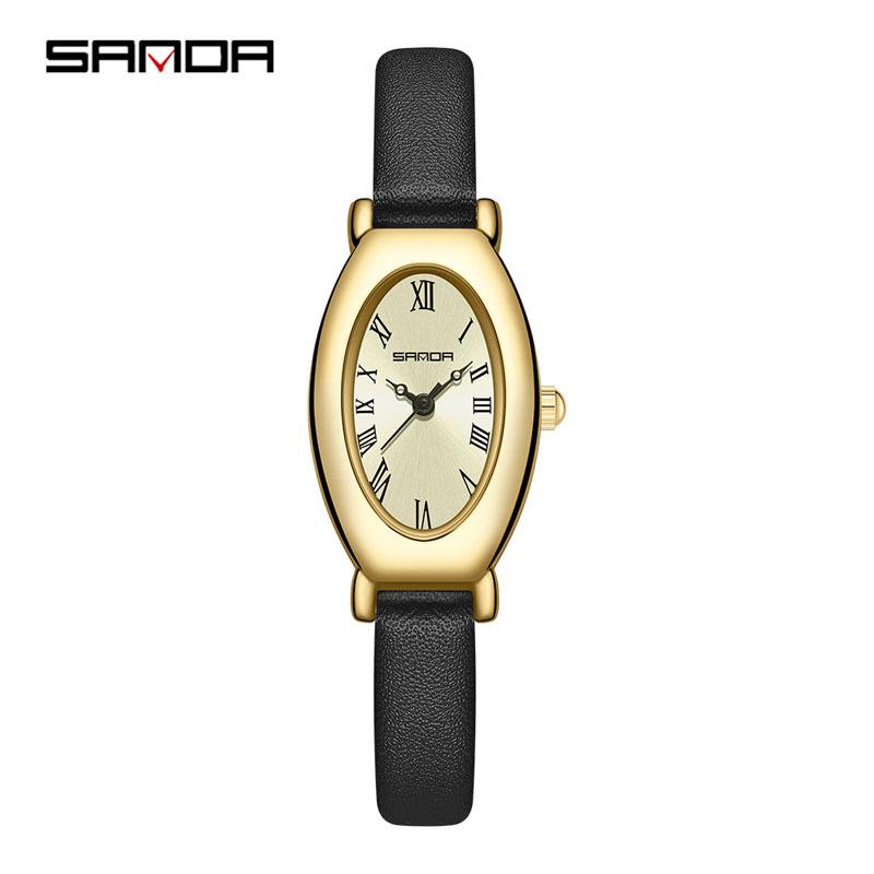 Sanda Gold Steel Band Women s Quartz Watch - Trendy, Waterproof, Simple Roman Dial, Leather Strap