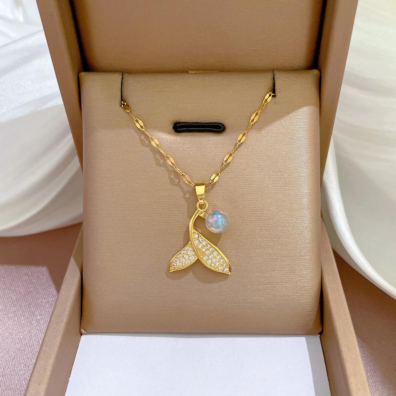 Titanium Steel Micro-Inlaid Gold Plated Women's Lucky Bead Necklace - Trendy Clavicle Chain Accessory