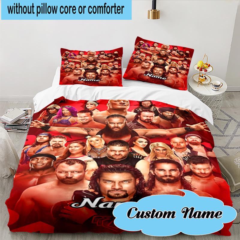 Custom Name 3PCS Wrestling Superstars Collage Bedding Set, Including 1pc Duvet Cover And 2pcs Pillowcases, Suitable for Dorms and Bedrooms Gift