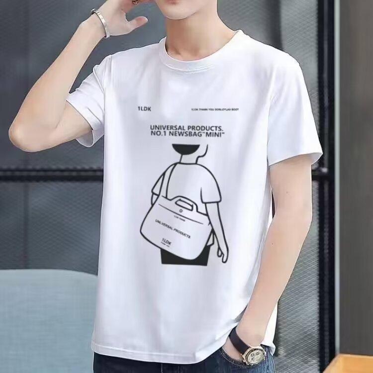 Printed Ins Short-sleeved T-shirt Men's Slim Tide Summer New Trend Round Neck Men's Cotton