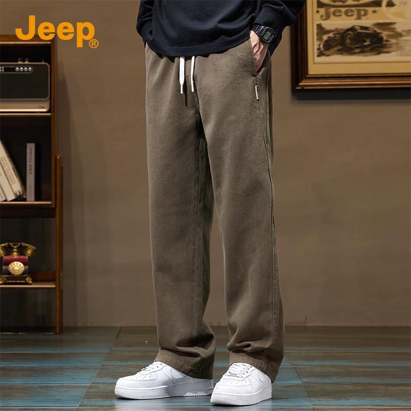 Jeep Men's Pure Cotton Loose Fit Straight Leg Casual Pants