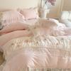 Korean Princess Style Cotton Bedding Set Lace Trim 3D Flower Duvet Cover Sheet Bedspread