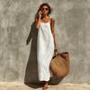 2026 Cross-border European and American Summer New Solid Color Sexy Retro Lazy Wind Cotton and Linen Suspender Long Women's Dress