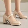 Fashion Spring New Woman Block Heel Classic Closed Toe Mature Ladies Office Pumps Buckle Strap Vintage Women Platform Mary Janes Shoes