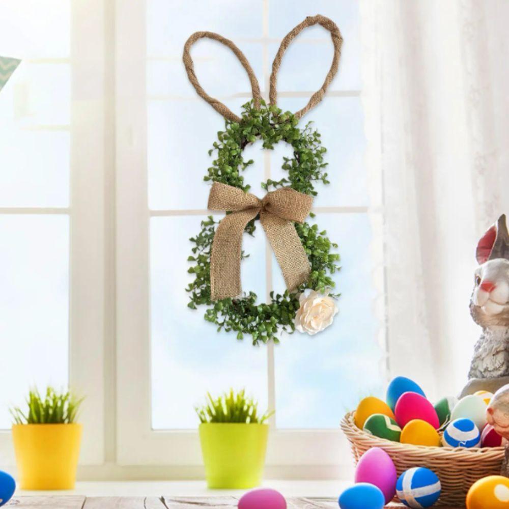 19.6 Inch Easter Bunny Decor With Flower Front Door Wreath Bunny Shape Wreath  Home Indoor