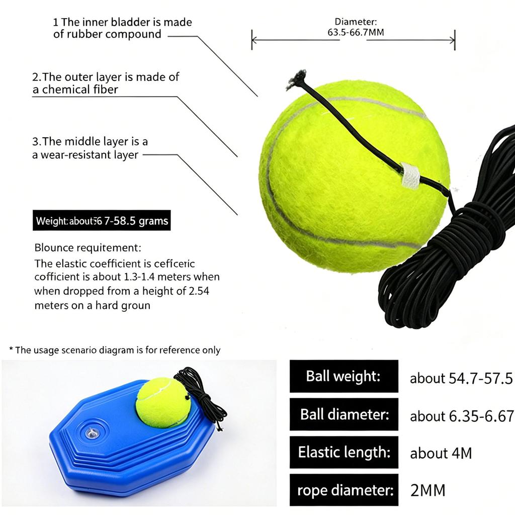 Tennis Trainer Rebound Ball for Beginner Indoor/Outdoor, Training Equipment with Elastic String Weighted Base, Portable Tennis Trainer for Kids Adults