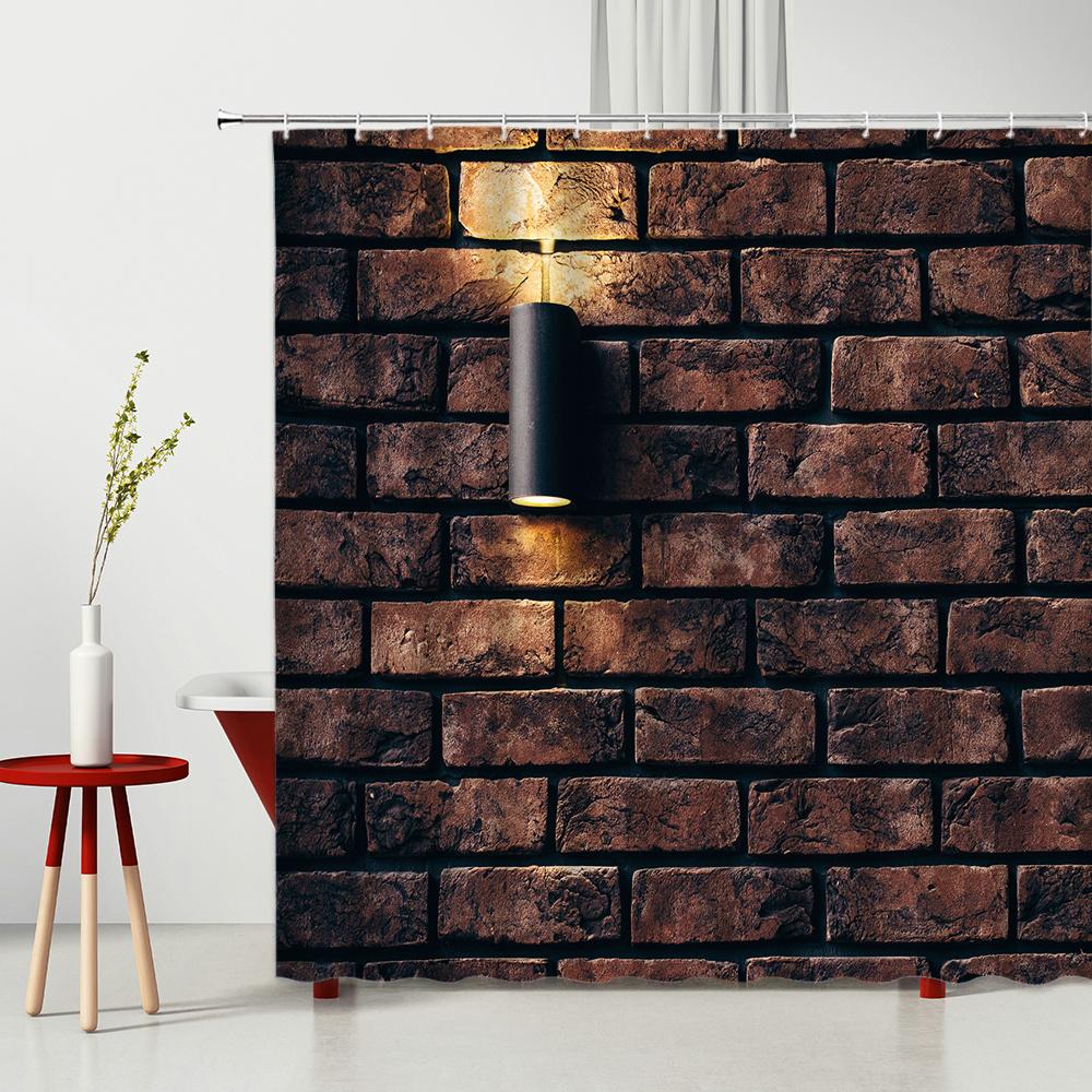 3D Printing Brick Pattern Shower Curtains Set Vintage Stone Brick Wall Polyester Fabric Hanging Curtain Bathroom Curtain Hooks