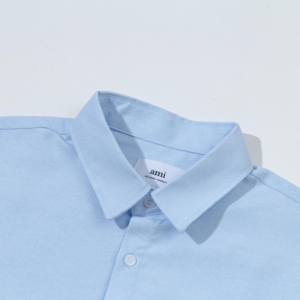 AMI 2025 Autumn New Product Chest Pocket Classic Invisible 3D Embroidered Small Love Casual Cotton Solid Color Long Sleeve Shirt