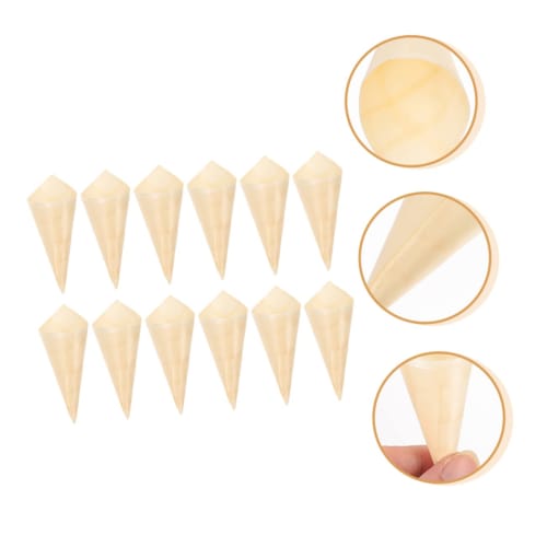 COLLBATH 100-Pack Disposable Wooden Ice Cream Cones for Deli Food