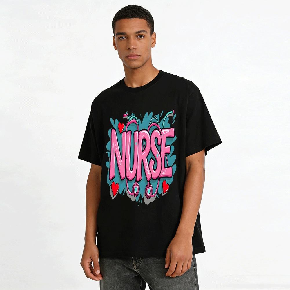 Fun Stethoscope Heart Nurse Themed Print Casual Top Pure Cotton T-shirt