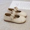 2024 New Simple Flowers Kids Shoes Non-slip Pearls Round-toe Hook & Loop Korean PU Platform Children Casual Shoes Free Shipping