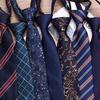 Blue Business Zipper Tie 8Cm Polyester Casual Jacquard Lazy Tie, Easy-To-Pull Tie
