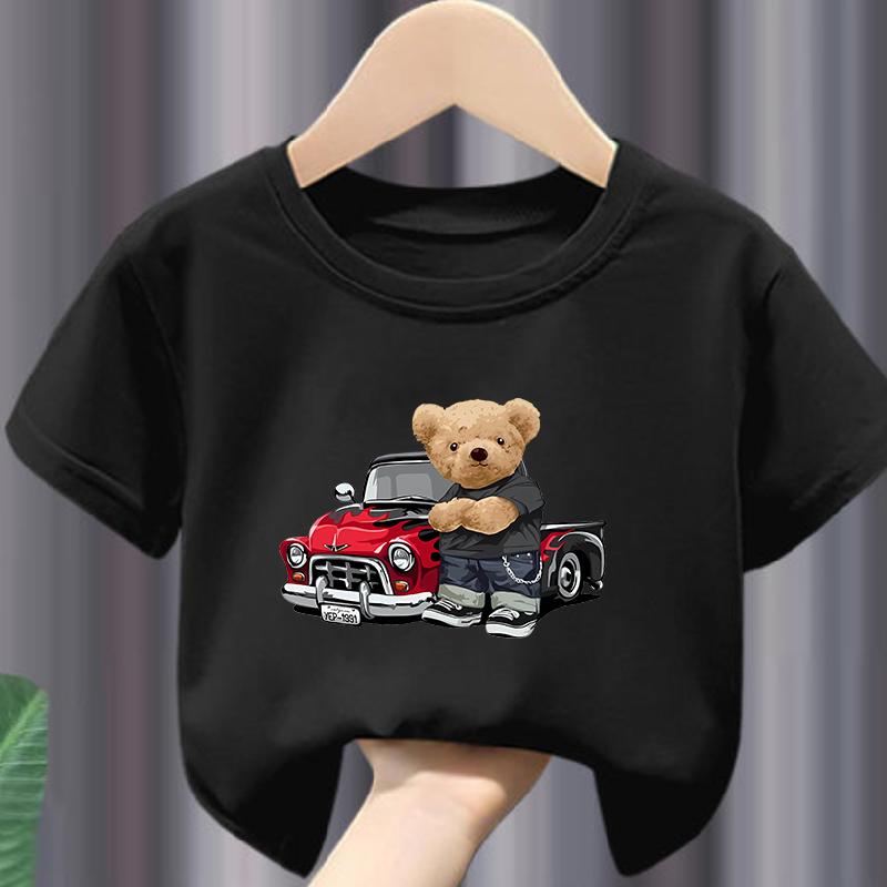 Hot Sale Teddy Bear Print  Childrens Clothing Tshirt Clothing Summer Casual Funny  Boys Baby Girls Tshirt Clothes Kids