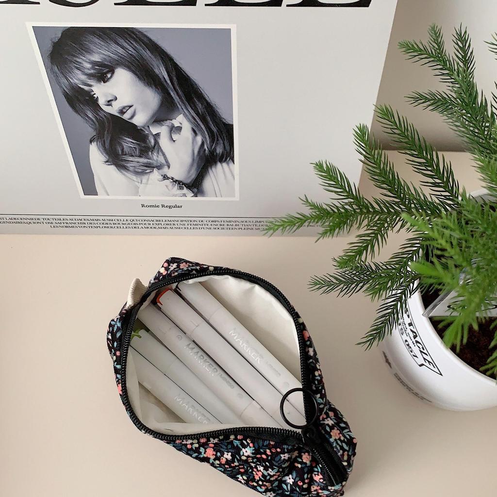 Retro Floral Corduroy Pencil Case and Makeup Bag